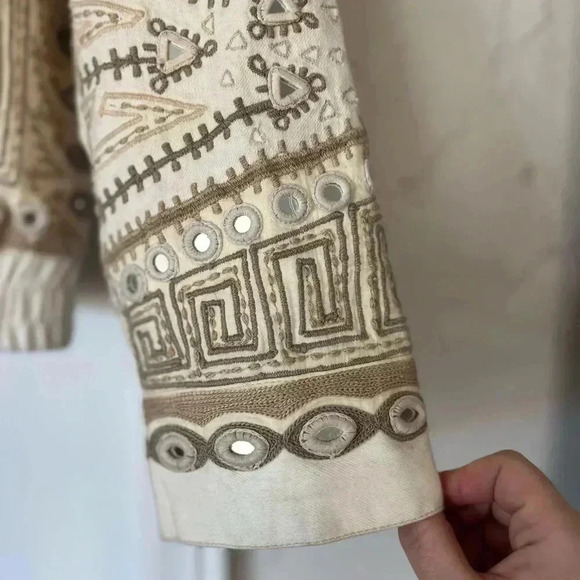 We The Free Embroidered Jacket - Boho Beaded Cotton Zip-Up - size Large - Picture 4 of 14